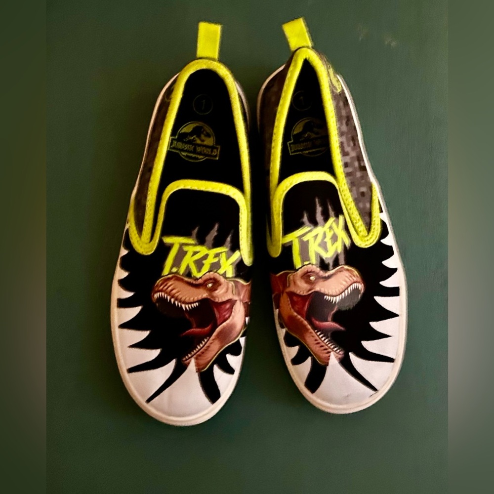 Jurassic World T-Rex, slip on sneakers . Boys size 1.